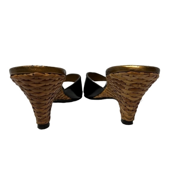 AK ANNE KLEIN Akhoola Patent Leather Wicker Wedge Slide Sandals Size 7.5 - Picture 9 of 16